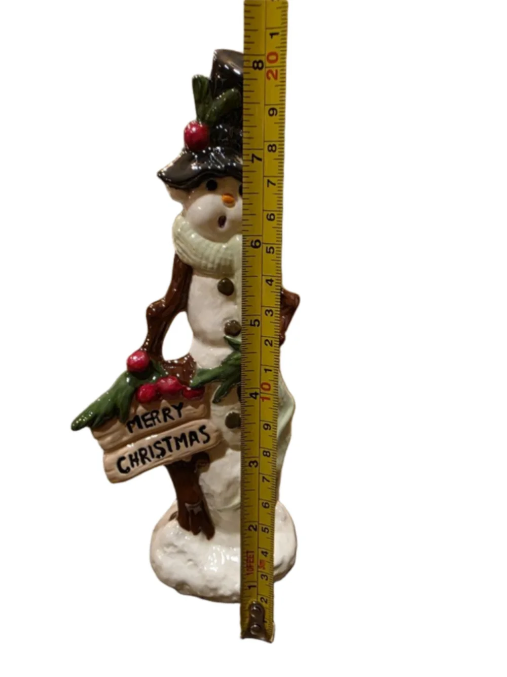Holiday Decor Snowman Merry Christmas Sign White Black Festive Whimsical